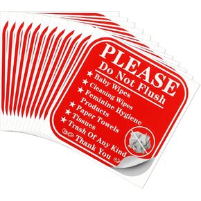 12Pcs Please Do Not Flush Sign 6"x 6"Self-Adhesive Do Not Flush Anything Except Toilet Paper Sign Decal Self-Adhesive Bathroom Etiquette Sign Restroom Rule Sign Sticker Warning Decal for Home Business
