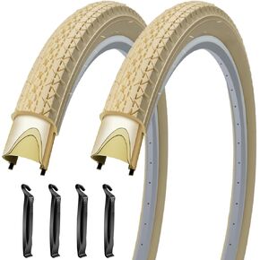 SIMEIQI 2 Pack 24/26 Inch Cream Beach Cruiser Bike Tires 24"x2.125" 26"x2.125" 26"x2.35" Foladable Replacement Beach Bike Tires for City Hybrid Bicycles