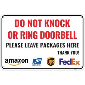 1PC Do Not Knock Or Ring Doorbell Sign 12 x 8 Inches - Aluminum - Please Leave Packages Here Door Bell