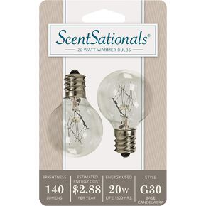 ScentSationals 20 Watt Wax Warmer Light Bulb - 20 Watt Light Bulbs for Wax Warmers, Wax Warmer Light Bulb Replacement - Style G30 Bulbs for Full Size Wax Warmers - Pack of 2 Wax Warmer Bulbs, Clear