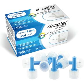 Droplet Micron Insulin Pen Needles 34G x 3.5mm, 100ct Box, Short & Thin Design for Maximum Comfort, Easy at-Home Injection & Designed to Prevent Leakage, Compatible with Most Pen Injectors
