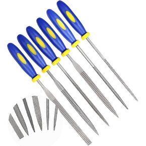 KALIM Needle File Set, 6Pcs Wood Rasp with Soft Rubberized Handle, Hardened Alloy Strength Steel Mini Needle File for Wood, Plastic and Other Soft Objects