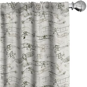 Ambesonne Airplane Curtains, Old Fashioned Transportation Hand Drawn Style Vintage Pattern, Window Treatments 2 Panel Set for Living Room Bedroom, Pair of - 28" x 63", Grey Green