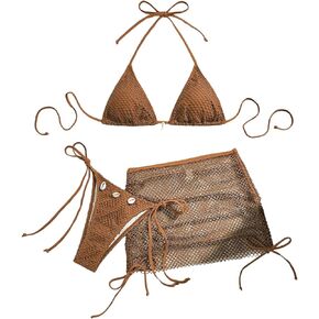 SHENHE Women's Floral 3 Piece Swimsuits with Cover Up Skirt Set Triangle String Bikini