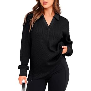 Glamaker Women's Waffle Knit Sweatshirt Casual V Neck Long Sleeve Pullover Tops Fall Outfits 2024