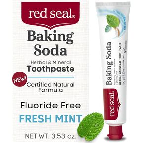 Red Seal Baking Soda Toothpaste - Fluoride-Free Herbal & Mineral Formula, Vegan-Friendly, Cruelty-Free, SLS and Paraben-Free, No Artificial Flavors, NATRUE Certified Natural, Dry Mouth Relief, 3.53 oz