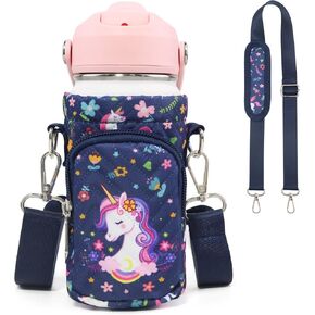Water Bottle Carrier Bag for Kids, Insulated Water Bottle Holder with Adjustable Strap for 10/12/14/16/18oz Bottles, Bottle Bags Sleeve for Boys Girls School Travel Sports