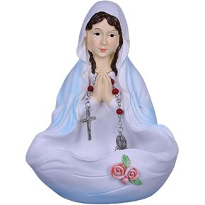 SHENGTIAN 5.91" Catholic Virgin Mary Rosary Holder - Tabletop Resin Holy Mother Figurine, Religious Gift, Catholic Home Decor (White)