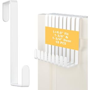 6 Inch Over The Door Hooks 10 Pack, Z-shaped Door Hanger Hook Fits 1 3/8" & 1 3/4" Door, Heavy Duty Scratch-Free Wreath Door Hook Door Towel Hanger for Hanging Coats, Towels, Ironing Board
