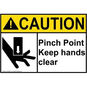ComplianceSigns.com CAUTION Pinch Point Keep Hands Clear ANSI Label Decal, 5x3.5 inch 4-Pack Vinyl for Machinery
