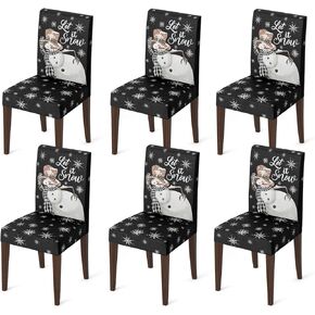 Horaldaily 4PCS Christmas Dining Chair Covers,Grey Snowman Stretch Removable Washable Slipcover Chair Protector for Dining Room Home Decor