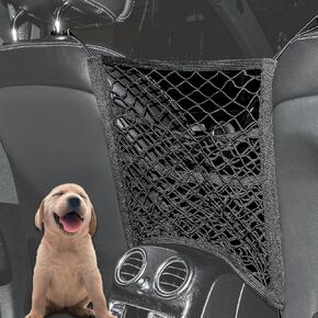 3-Layer Car Mesh Organizer Storage Bag Between Front Seats Kid Dog Pet Net Barrier Car Net Pocket Elastic Tissue Purse Holder Netting Pouch for SUV, Truck, Van 15.7" x 13.7"