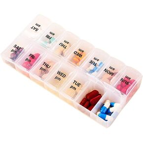 Large Pill Organizer, Weekly Portable Pill Dispenser Reminder, Travel Daily Pill Case Box Holder, Medication Planner for Vitamin, Medicine, Fish Oil, Supplements, 14 Compartment, Transparent in Kuwait