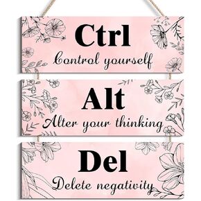 Ctrl Alt Del Inspirational Office Wall Decor for Woman, Purple Office Wall Art Wooden Wall Hanging with Positive Quotes for Girl Women Home Wall Decoration (purple)