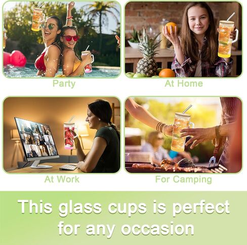 4-Pack 24oz Glass Tumbler Cups with Handle, Bamboo Lids, and Straws - Reusable Mason Jar Drinking Glasses for Iced Coffee, Smoothies, Beer, Juice, and Tea in Saudi Arabia