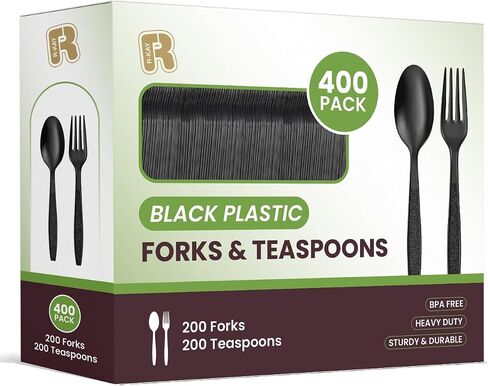 400 Count Plastic Silverware Heavy Duty - Clear Plastic Forks And Spoons Set - BPA Free Plastic Utensils Set - Heat Resistance Plastic Cutlery For All Occasions - 200 Forks And 200 Plastic Spoons in Saudi Arabia