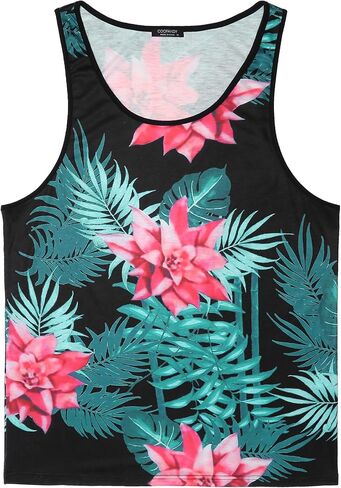 COOFANDY Mens Floral Tank Top Beach Summer Graphic Hawaii All Over Print Vacation T Shirt 2 Pack-Black/White Medium Sleeveless in Saudi Arabia