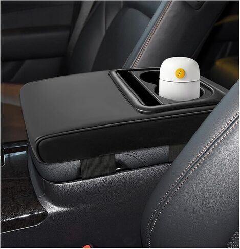 Car Center Console Armrest Pillow, 14"×8.3" Memory Foam Auto Armrest Box Cover with Cup Holder & Phone Holder, Waterproof Leather Arm Rest Protector Cushion, Car Accessories in Saudi Arabia