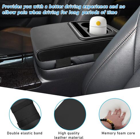 Car Center Console Armrest Pillow, 14"×8.3" Memory Foam Auto Armrest Box Cover with Cup Holder & Phone Holder, Waterproof Leather Arm Rest Protector Cushion, Car Accessories in Saudi Arabia