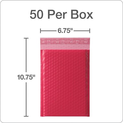 Quality Park Bubble Mailers, 6" x 9", Pink Poly Mailers, Padded Envelopes, Shipping Bags, Water Resistant, Self Seal, 50 Per Box (QUA85907) in Saudi Arabia