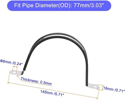 Unifizz 6Pcs 77mm(3") Cable Clamp, Rubber Cushioned Insulated Clamp 304 Stainless Steel U Shape Bracket Metal Hose Clamp Tube Holder for Pipe Wire Tube in Saudi Arabia