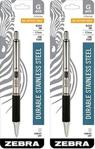 Zebra Pen G-402 Retractable Gel Pen, Stainless Steel Barrel, Fine Point, 0.5mm, Black Ink, 12-Pack in Saudi Arabia
