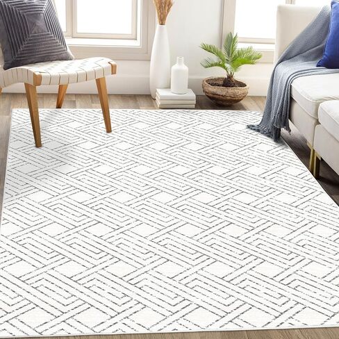 Pcinfuns Area Rug 8x10, Washable Rug for Living Room,Non Slip Rugs for Bedroom, Morden Farmhouse Indoor Floor Carpet for Bathroom Dining Room, Grey White Geometry in Saudi Arabia