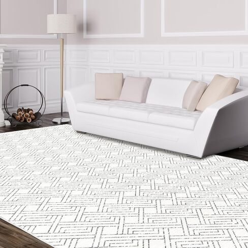Pcinfuns Area Rug 8x10, Washable Rug for Living Room,Non Slip Rugs for Bedroom, Morden Farmhouse Indoor Floor Carpet for Bathroom Dining Room, Grey White Geometry in Saudi Arabia