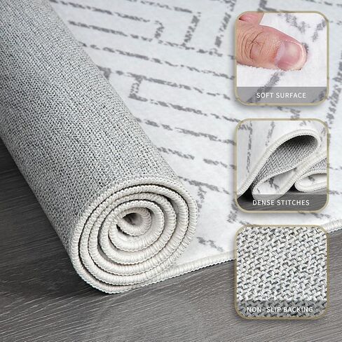 Pcinfuns Area Rug 8x10, Washable Rug for Living Room,Non Slip Rugs for Bedroom, Morden Farmhouse Indoor Floor Carpet for Bathroom Dining Room, Grey White Geometry in Saudi Arabia