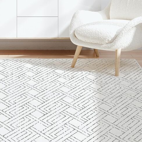 Pcinfuns Area Rug 8x10, Washable Rug for Living Room,Non Slip Rugs for Bedroom, Morden Farmhouse Indoor Floor Carpet for Bathroom Dining Room, Grey White Geometry in Saudi Arabia