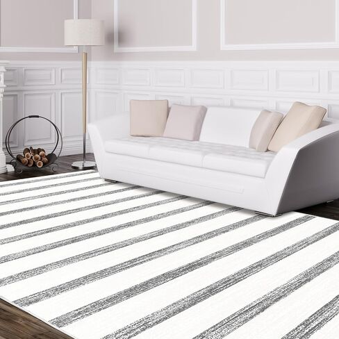 Pcinfuns Area Rug 8x10, Washable Rug for Living Room,Non Slip Rugs for Bedroom, Morden Farmhouse Indoor Floor Carpet for Bathroom Dining Room, Grey White Geometry in Saudi Arabia