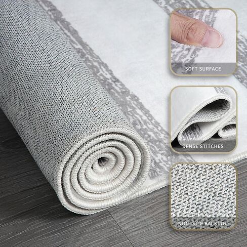 Pcinfuns Area Rug 8x10, Washable Rug for Living Room,Non Slip Rugs for Bedroom, Morden Farmhouse Indoor Floor Carpet for Bathroom Dining Room, Grey White Geometry in Saudi Arabia
