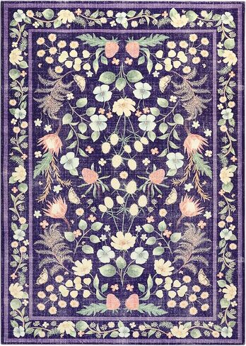 Przemy Rugs for Bedroom Living Room 4x6 Washable Boho Area Rug, Shag Non Slip Low Pile Carpet, Floral Vintage Floor Rug for Kids Dorm Nursery Office Playroom Indoor Decor, Purple in Saudi Arabia