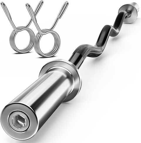FEIERDUN Olympic EZ Curl Bar قضيب تدريب القوة، قضيب حديد من الكروم الملولب لرفع الأثقال، دفعات الورك، القرفصاء والطعنات بسعة 380 رطل in Saudi Arabia