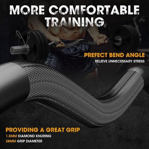 FEIERDUN Olympic EZ Curl Bar قضيب تدريب القوة، قضيب حديد من الكروم الملولب لرفع الأثقال، دفعات الورك، القرفصاء والطعنات بسعة 380 رطل in Saudi Arabia