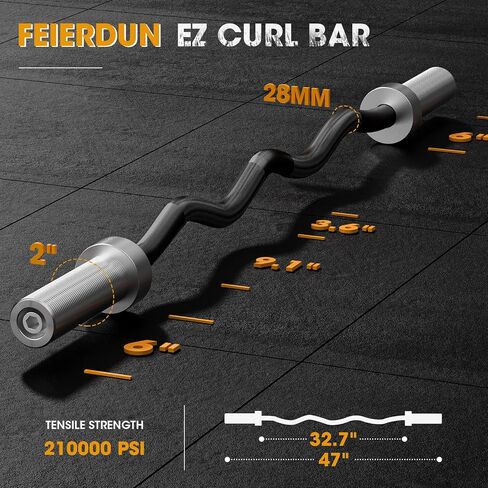 FEIERDUN Olympic EZ Curl Bar قضيب تدريب القوة، قضيب حديد من الكروم الملولب لرفع الأثقال، دفعات الورك، القرفصاء والطعنات بسعة 380 رطل in Saudi Arabia