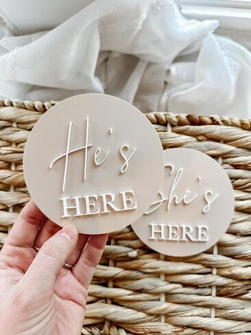 FELIXTA SET 2 OF He's Here/She's Here Wooden Baby Announcement Sign, WHITE (06) in Saudi Arabia