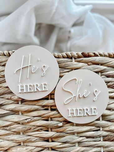 FELIXTA SET 2 OF He's Here/She's Here Wooden Baby Announcement Sign, WHITE (06) in Saudi Arabia