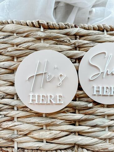 FELIXTA SET 2 OF He's Here/She's Here Wooden Baby Announcement Sign, WHITE (06) in Saudi Arabia