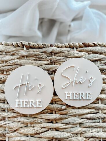 FELIXTA SET 2 OF He's Here/She's Here Wooden Baby Announcement Sign, WHITE (06) in Saudi Arabia
