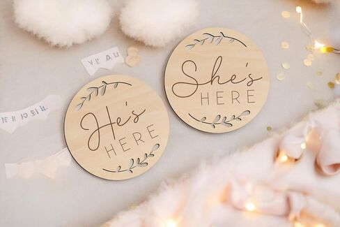 FELIXTA SET 2 OF He's Here/She's Here Wooden Baby Announcement Sign, WHITE (06) in Saudi Arabia