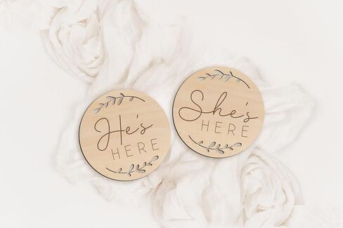 FELIXTA SET 2 OF He's Here/She's Here Wooden Baby Announcement Sign, WHITE (06) in Saudi Arabia