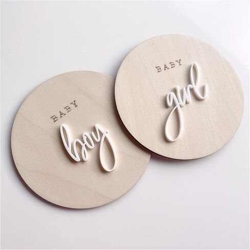 FELIXTA SET 2 OF He's Here/She's Here Wooden Baby Announcement Sign, WHITE (06) in Saudi Arabia