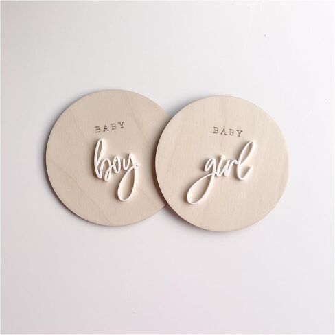 FELIXTA SET 2 OF He's Here/She's Here Wooden Baby Announcement Sign, WHITE (06) in Saudi Arabia