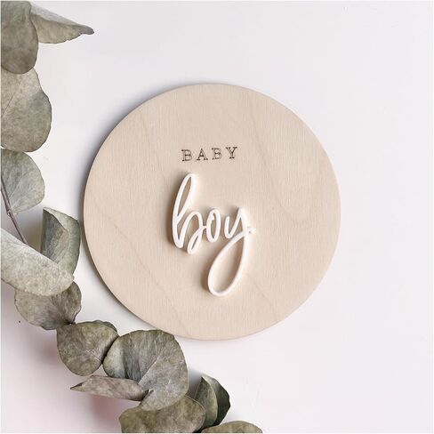 FELIXTA SET 2 OF He's Here/She's Here Wooden Baby Announcement Sign, WHITE (06) in Saudi Arabia