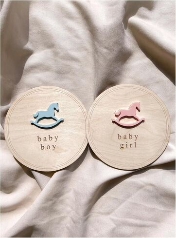 FELIXTA SET 2 OF He's Here/She's Here Wooden Baby Announcement Sign, WHITE (06) in Saudi Arabia