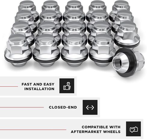 White Knight M12x1.25 Factory Style Lug Nuts for Frontier, Titan, Xterra and More. Black Chrome Mag Style Seat with Attached Washer – WN21006BK-24AM (24 Pack) in Kuwait