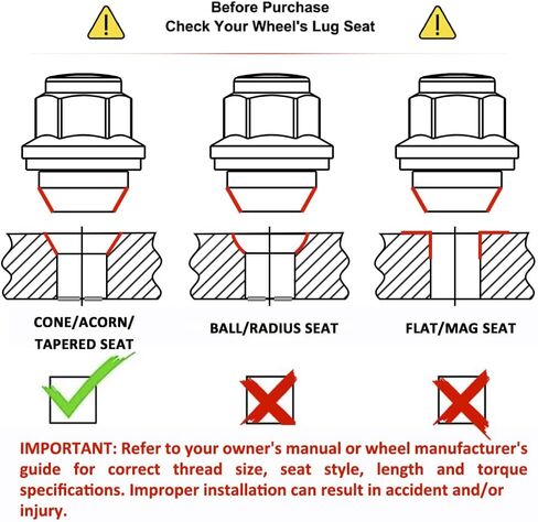 White Knight M12x1.25 Factory Style Lug Nuts for Frontier, Titan, Xterra and More. Black Chrome Mag Style Seat with Attached Washer – WN21006BK-24AM (24 Pack) in Kuwait