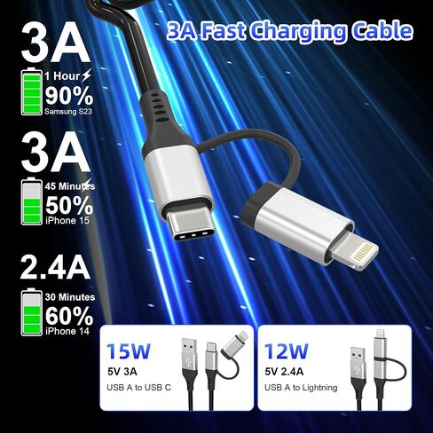 USB to USB-C and Lightning Cable Combo 2 in 1 Coiled Cable Apple Carplay & Android Auto Compatible[MFi, 3A Fast Charge, Data Sync] Coiled Lightning and USB C Cable for iPhone 15/14/13/12/Android,White in Saudi Arabia