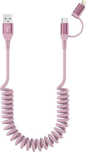 USB to USB-C and Lightning Cable Combo 2 in 1 Coiled Cable Apple Carplay & Android Auto Compatible[MFi, 3A Fast Charge, Data Sync] Coiled Lightning and USB C Cable for iPhone 15/14/13/12/Android,White in Saudi Arabia